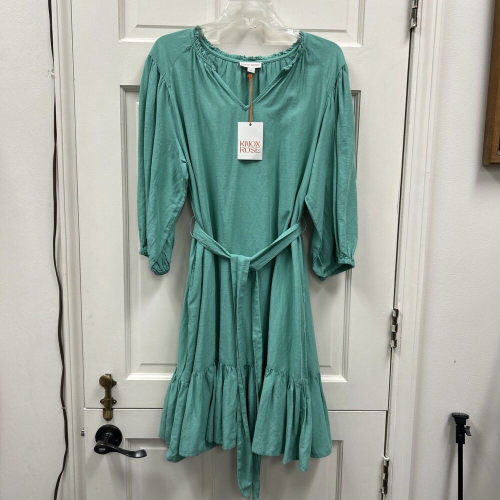 Knox Rose Green Sack Style Summer Wide Collar Deep Pocket Size Small 39” Long
